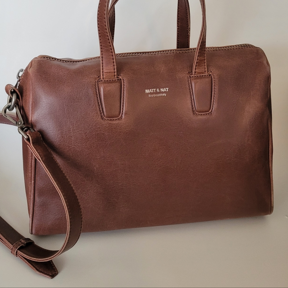 Matt & Nat Vegan Leather Brown Mitsuko Bowling Satchel and Crossbody Bag - Picture 16 of 16